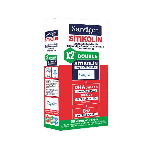 Sorvagen Double Sitikolin Dha Omega 3 ve B12 30 Kapsül